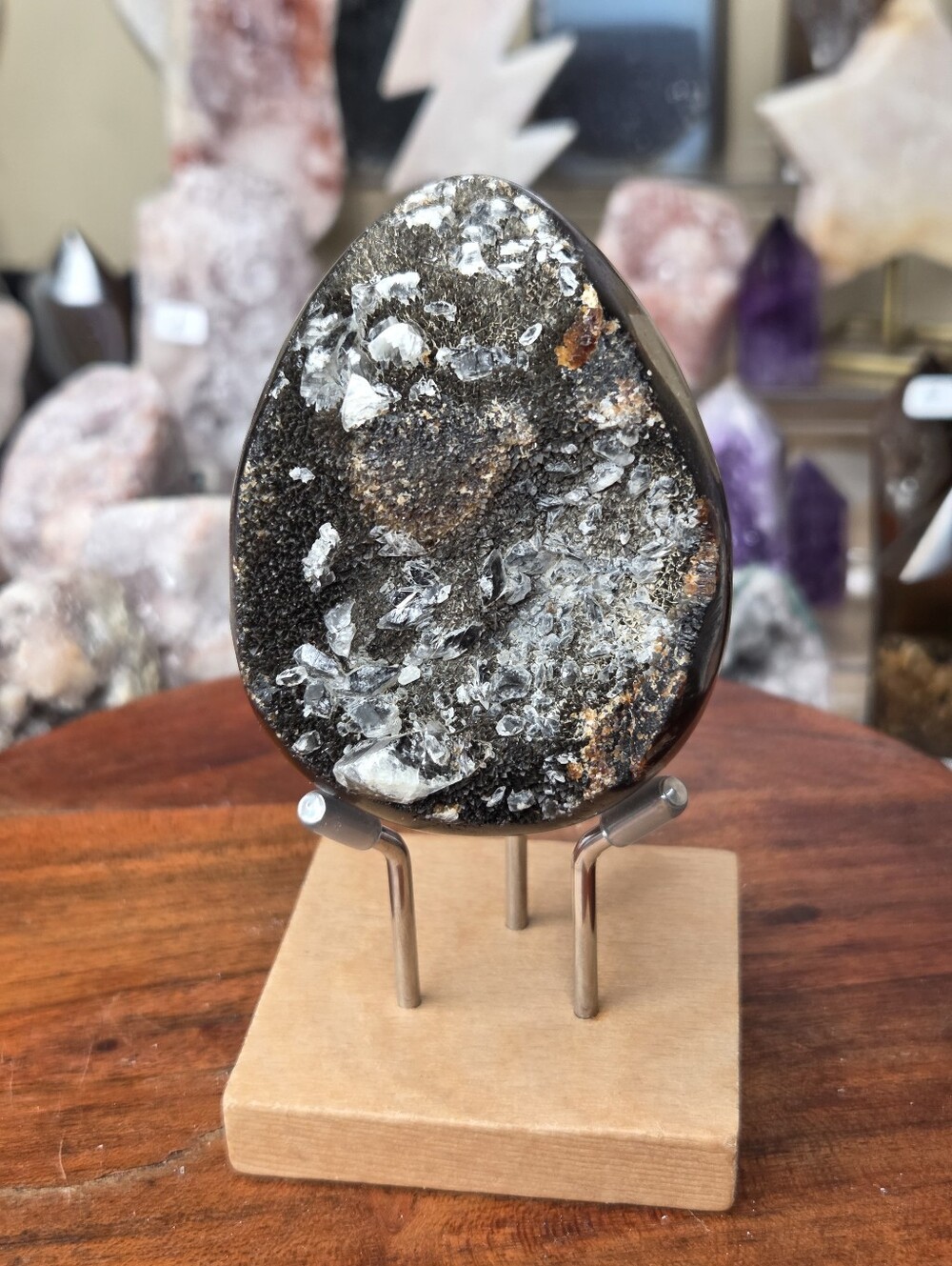 Septarian Druzy Freeform Uv Reactive On Wooden Stand